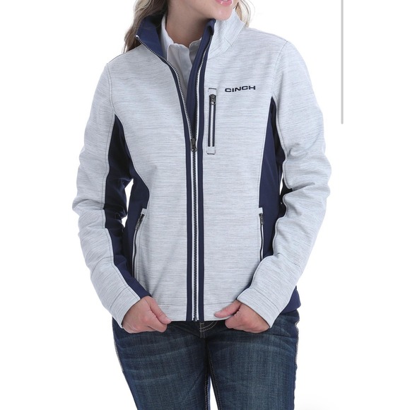 Cinch Womens Bonded Jacket Grey Navy Blue Full Zip Fleece Lined Mock Neck - Picture 3 of 9